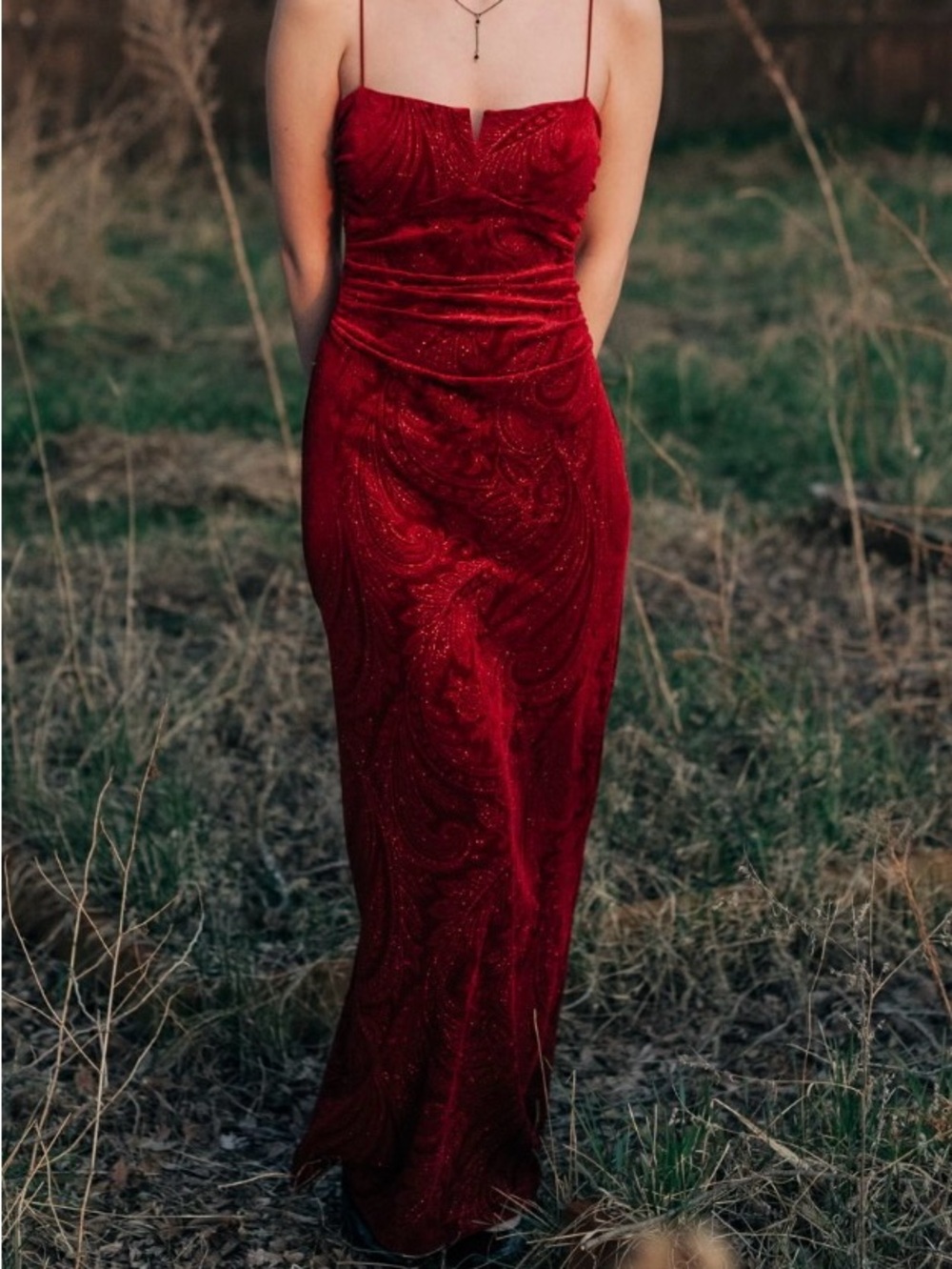 City Triangles Red Velvet Sparkle Slip Gown